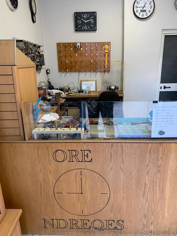 Watch repair workbench at Iglisi Watch workshop in Durrës