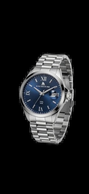Navimarine Steel 5ATM Blue NT0022-1 con quadrante blu sunburst e bracciale in acciaio spazzolato